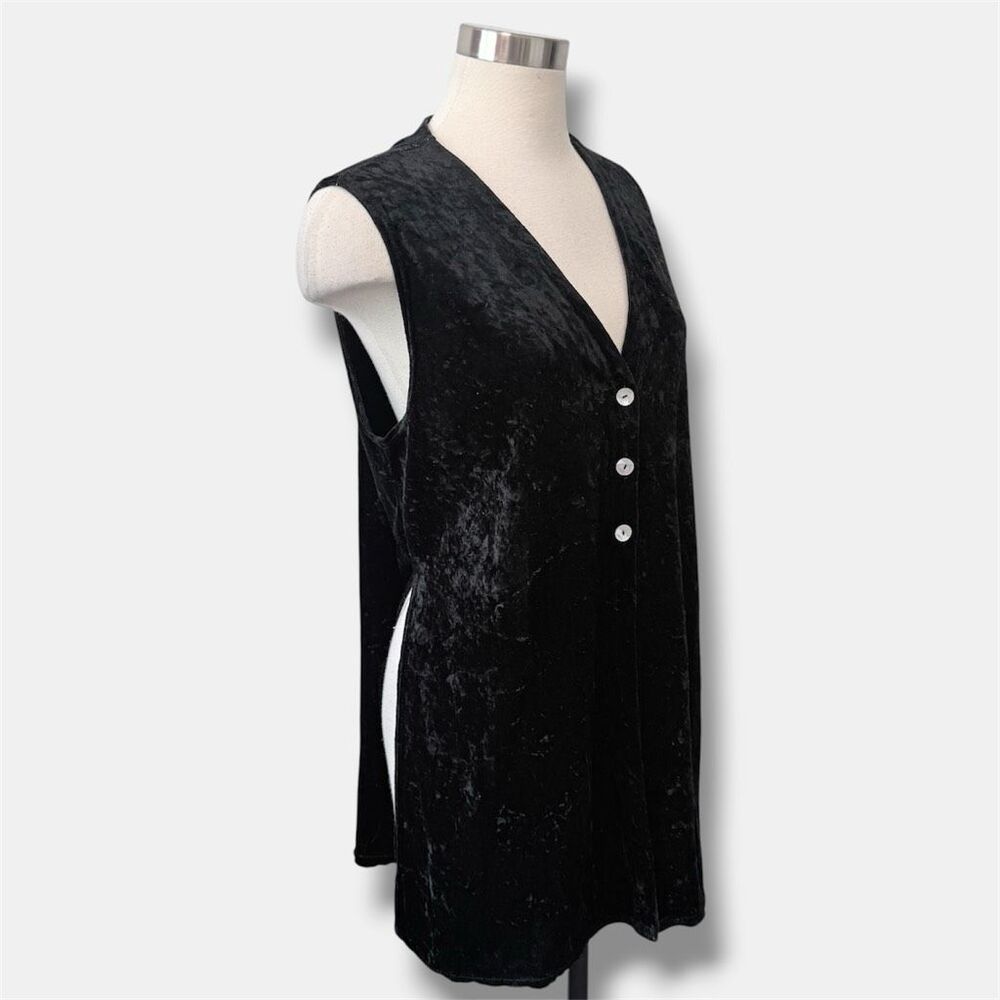 Vintage Necessary Objects Velvet Velour Black Vest Tunic 90s Button Large L